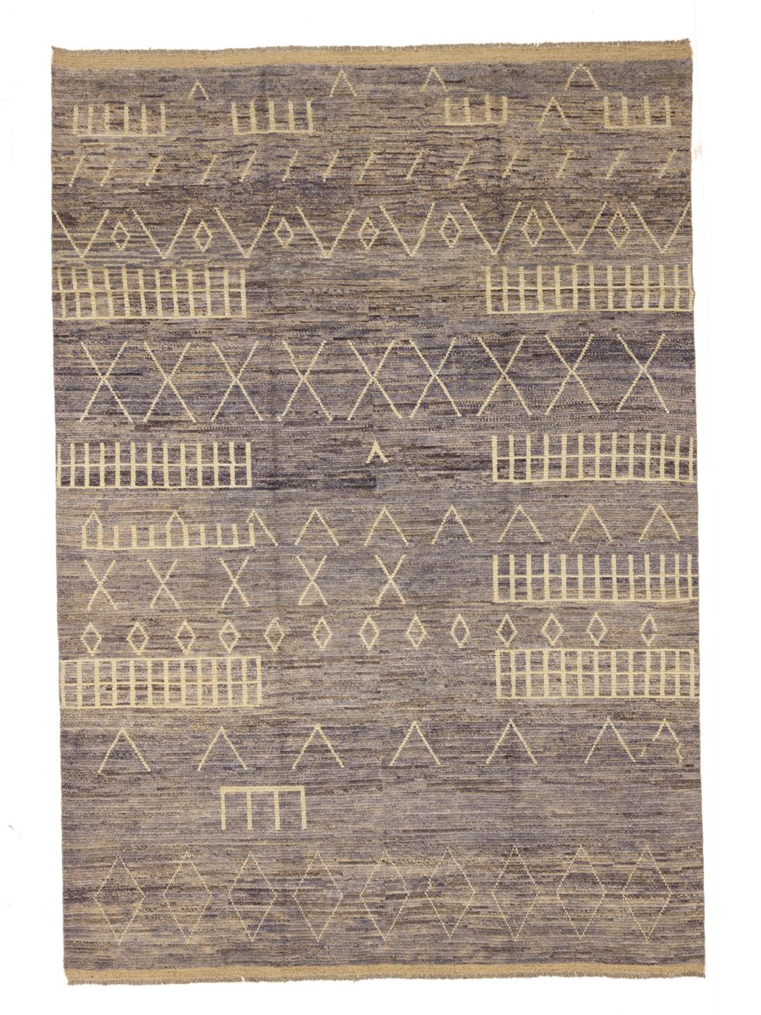 Handgeknoopt tapijt in Berberstijl uit Afghanistan in grijs met geometrische motieven