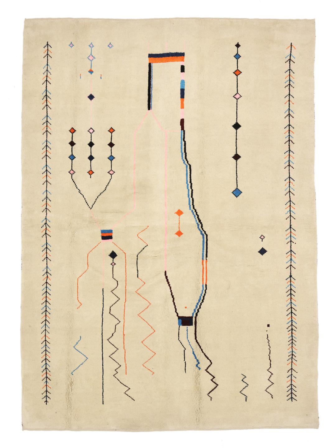 Handgeknoopt Marokkaans Berber-tapijt in beige met geometrische symbolen