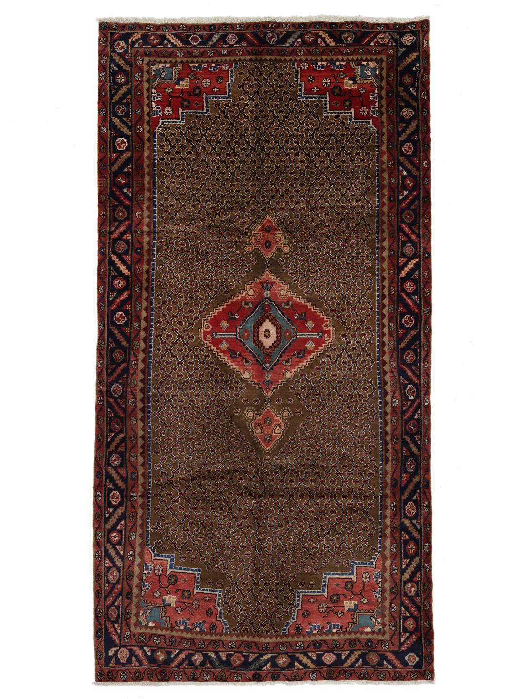 Koliai rug from the Middle East with a brown field and geometric medallion