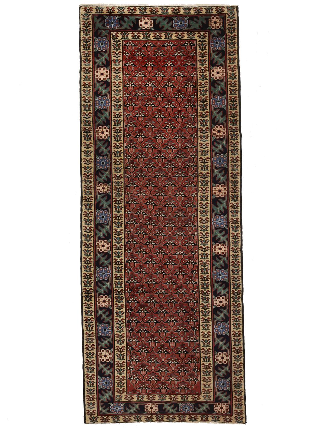 Hand-knotted Hamadan runner in dark-red with intricate geometric designs