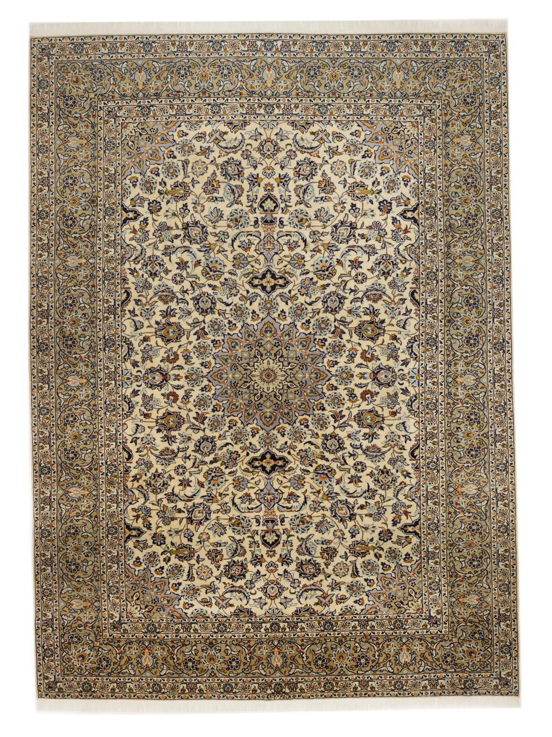 Hand-knotted Keshan rug from the Middle East in beige tones
