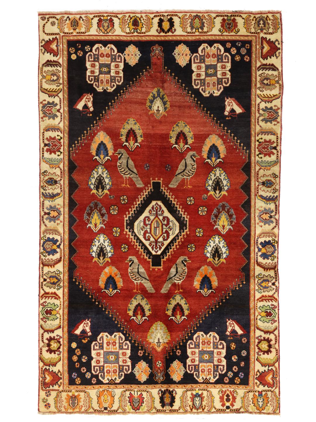 Hand-knotted Ghashghai rug from the Middle East in multicolor wool