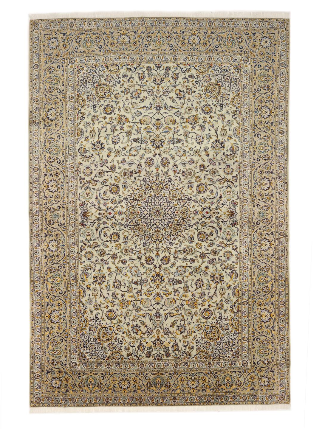 Hand-knotted Keshan rug from the Middle East in beige tones