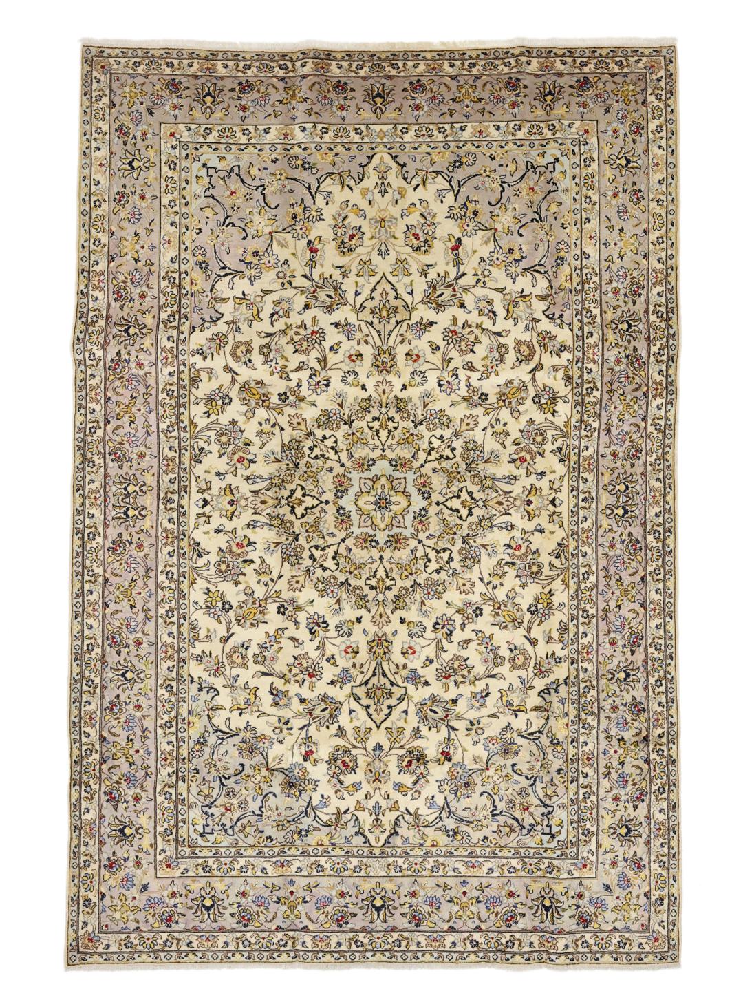 Hand-knotted Keshan rug from the Middle East in beige with floral patterns
