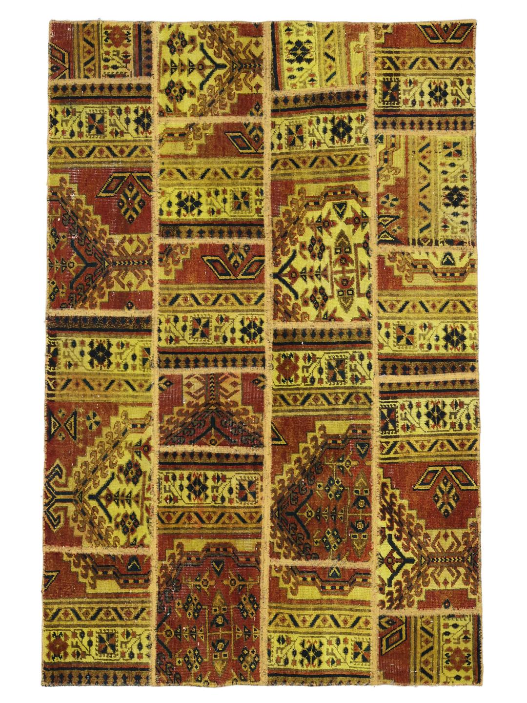 Håndlavet patchwork-tæppe fra Mellemøsten med et levende flerfarvet design