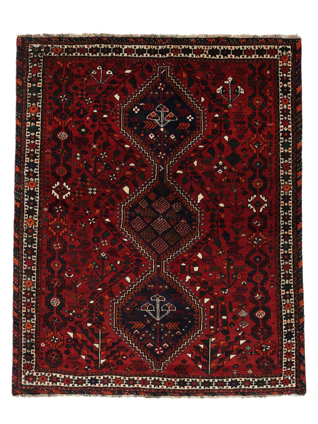 Hand-knotted Middle Eastern rug in dark red and dark blue
