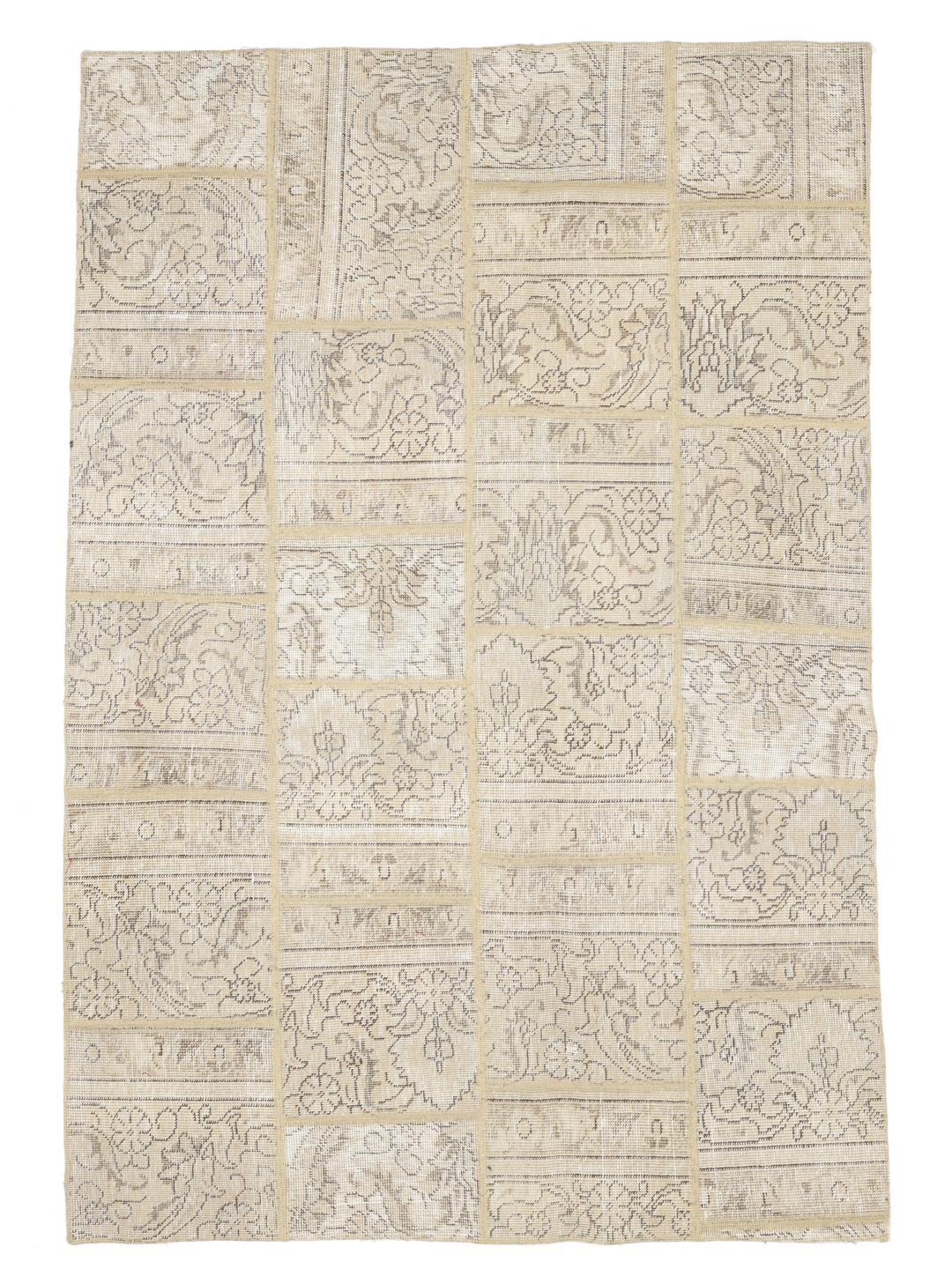 Håndknyttet patchwork-teppe fra Midtøsten i beige toner