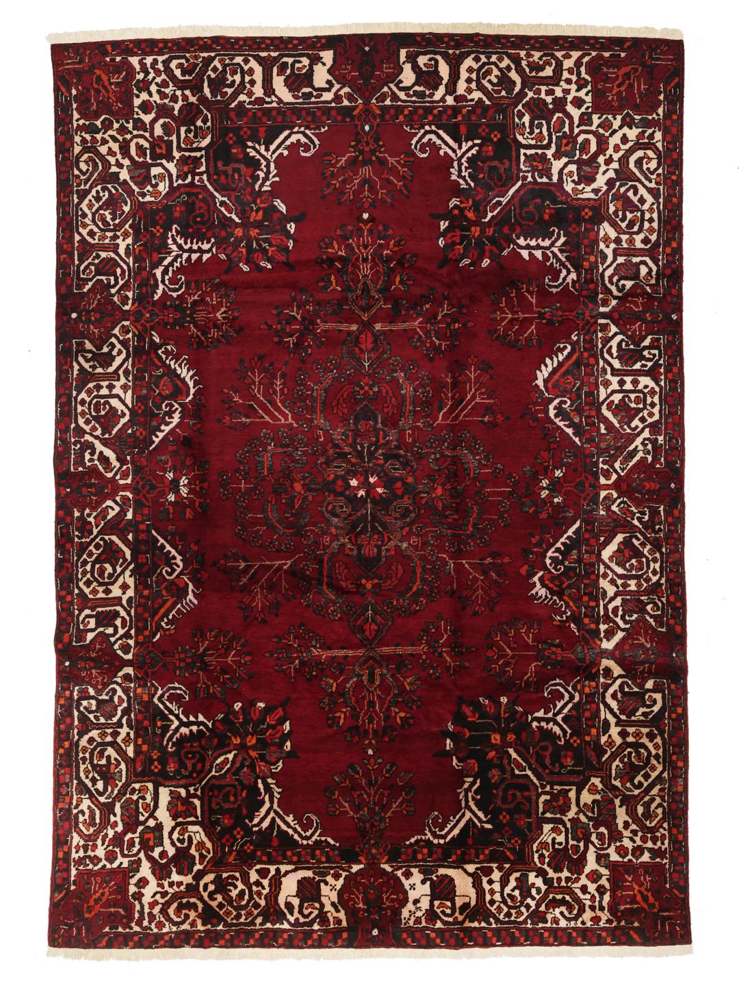 Hand-knotted Bakhtiar rug from the Middle East in dark-red wool