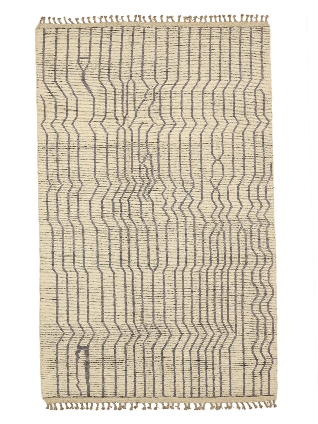 Handgeknoopt Afghaans tapijt met een beige en grijs geometrisch patroon