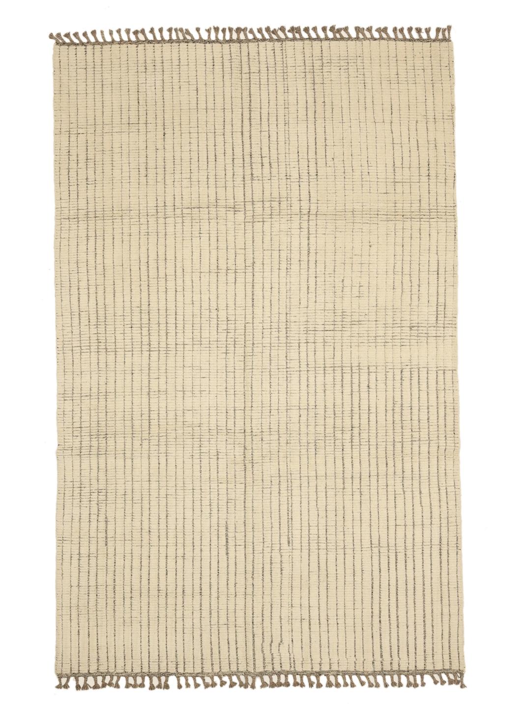 Håndknyttet afghansk tæppe med et minimalistisk ternmønster i beige