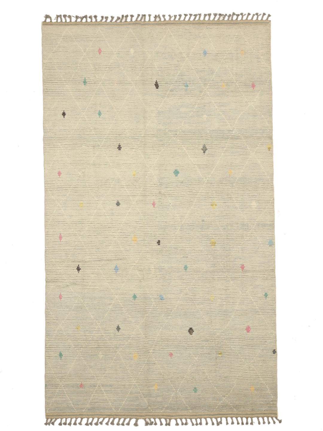 Håndknyttet afghansk tæppe i Berber-stil i beige med farverige motiver