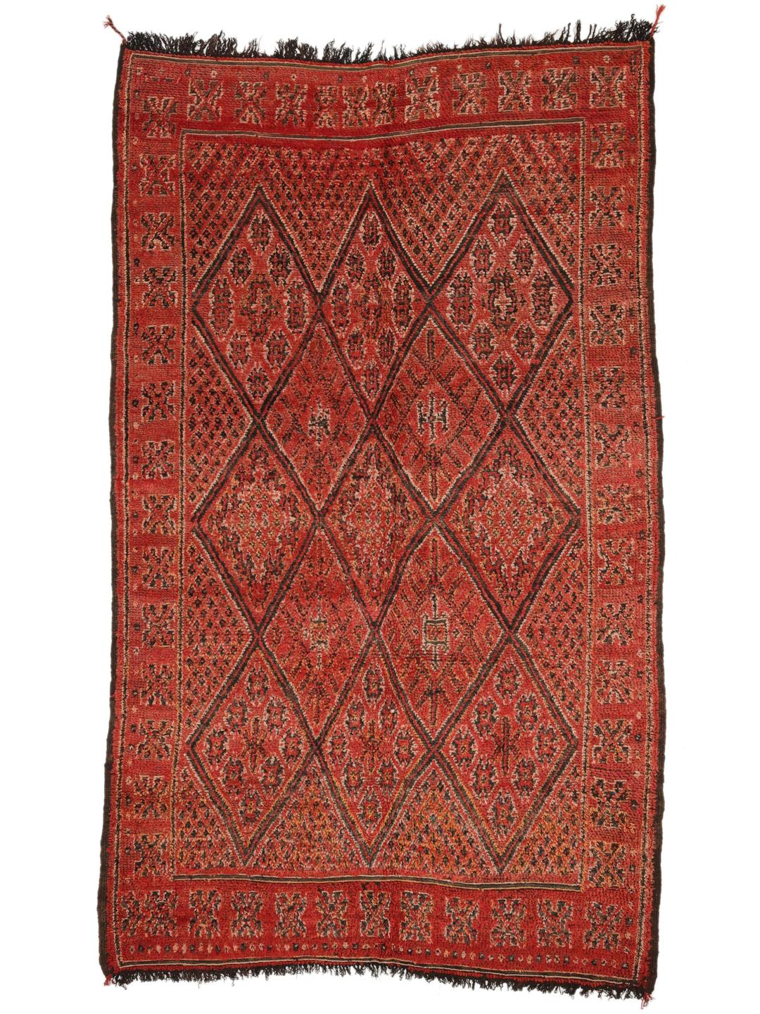 Vintage Marokkaans Berber-tapijt met ruitmotieven in het rood