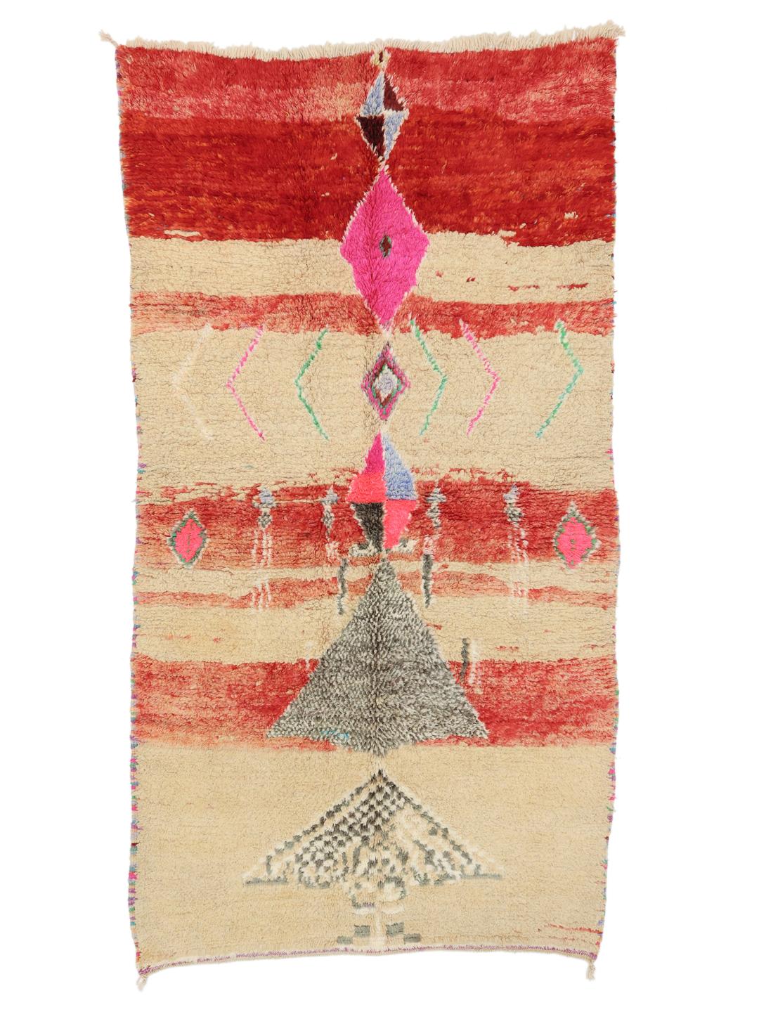 Handgeknoopt Berber Marokkaans tapijt met levendige geometrische motieven en een veelkleurig palet
