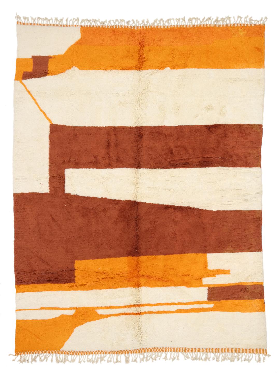 Handgeknoopt Marokkaans tapijt met een abstract oranje en bruin patroon