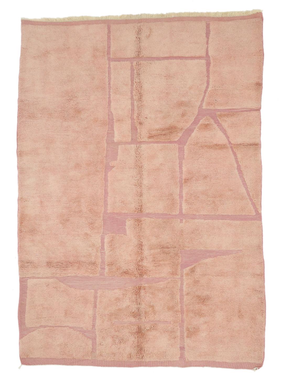 Håndknyttet marokkansk berber tæppe i pink med geometriske linjer