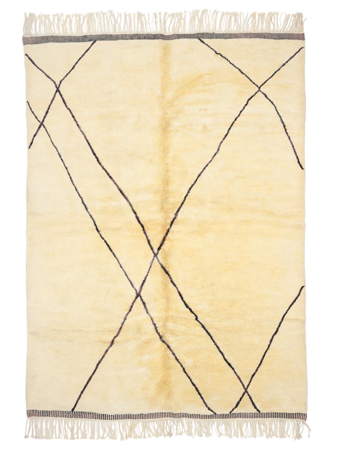 Håndknyttet Berber Moroccan-tæppe med geometriske linjer i beige og mørke toner