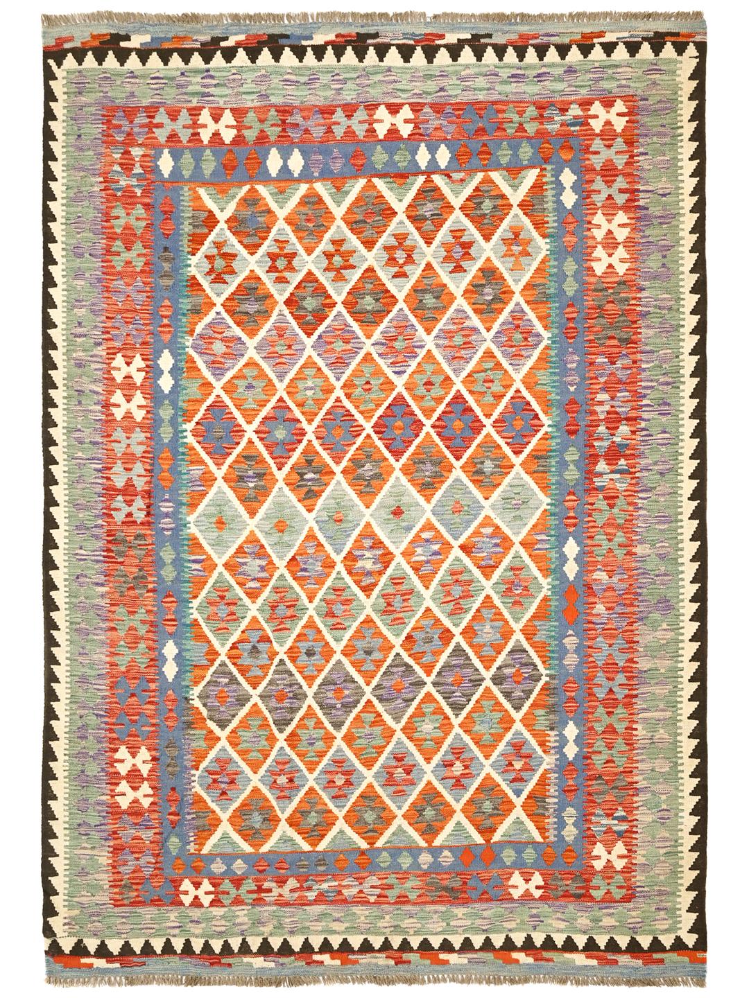 Multicolour handgeweven platgeweven Kelims vloerkleed uit Afghanistan