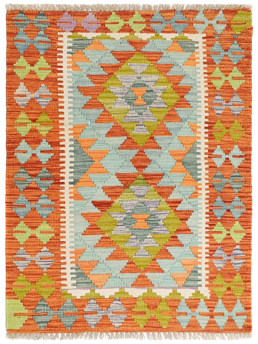 Hand-woven Kelim Afghan Old Style rug in orange and multicolor