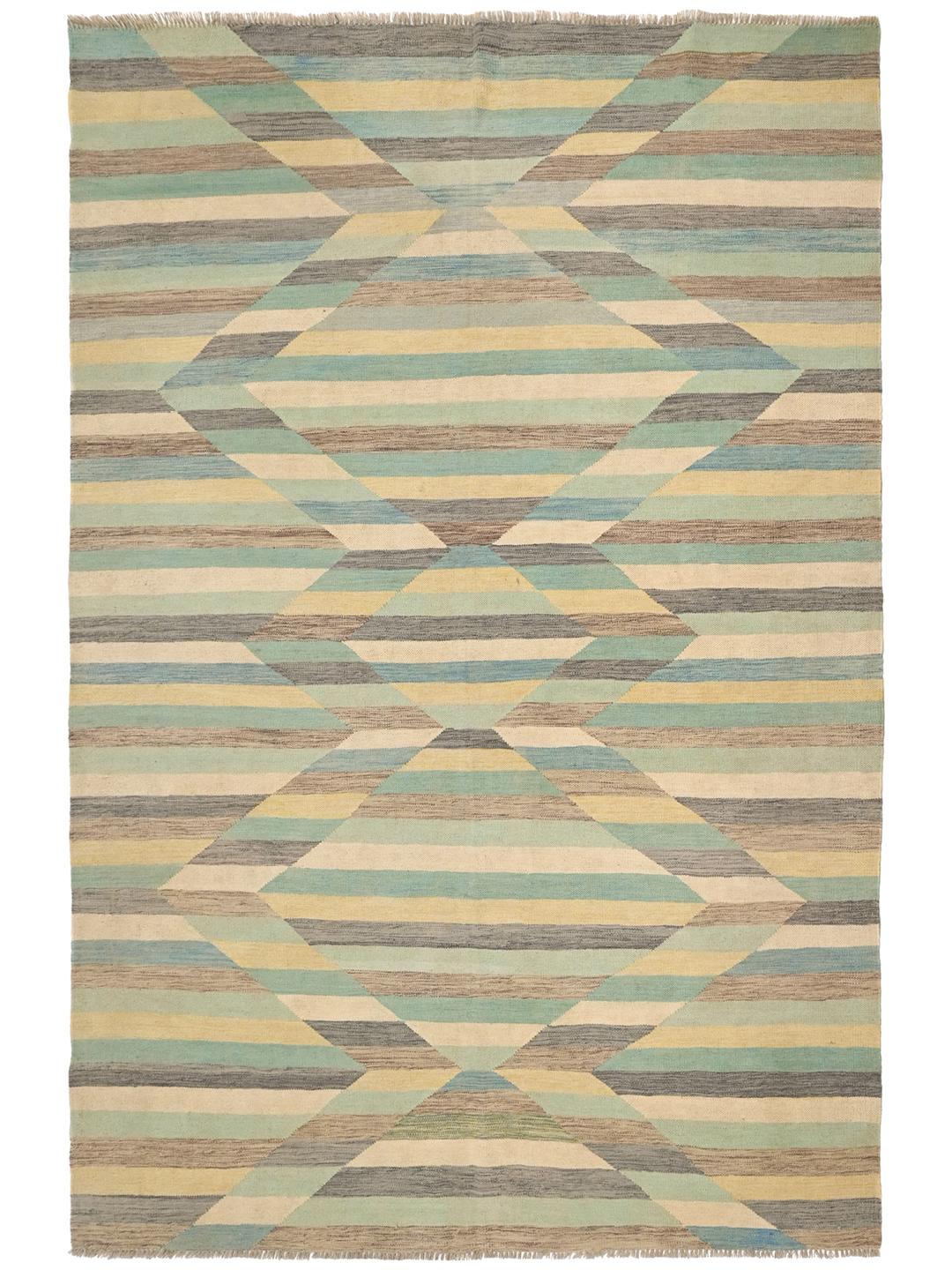 Hand-woven Kelim Modern rug from Afghanistan in beige and multicolor