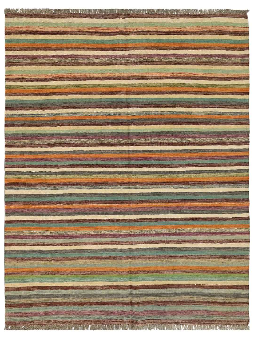 Tappeto Kilim tessuto a mano proveniente dall'Afghanistan con motivo a righe multicolore
