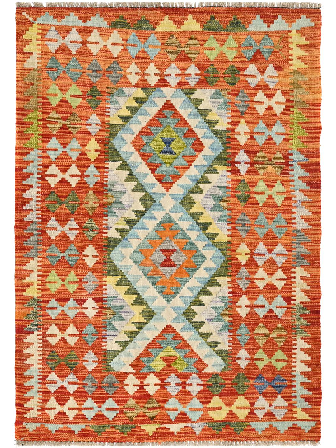 Hand-woven Kelim Afghan Old Style rug in red and multicolor