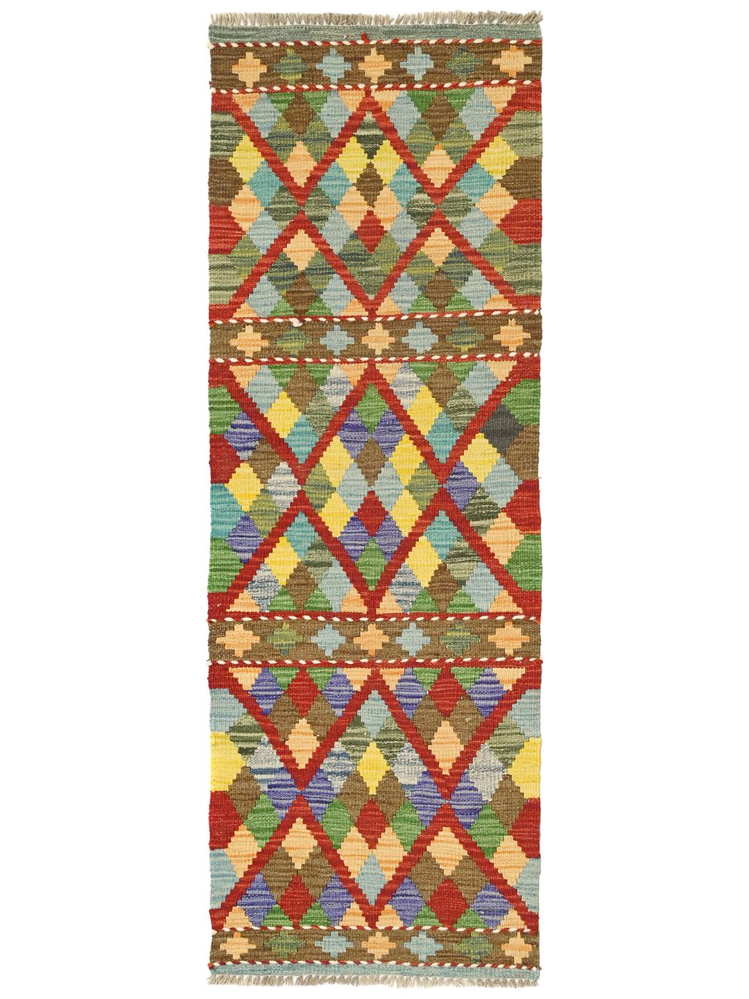 Runner Kelim afghano tessuto a mano con un colorato motivo a rombi