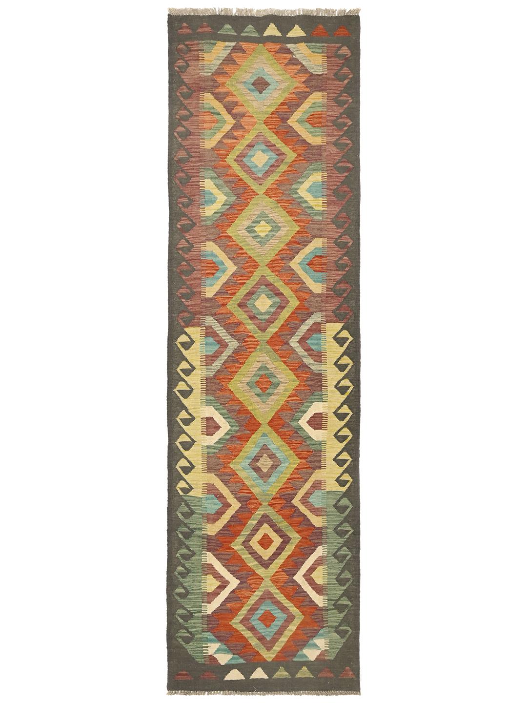 Hand-woven Kelim Afghan Old Style runner in multicolor wool