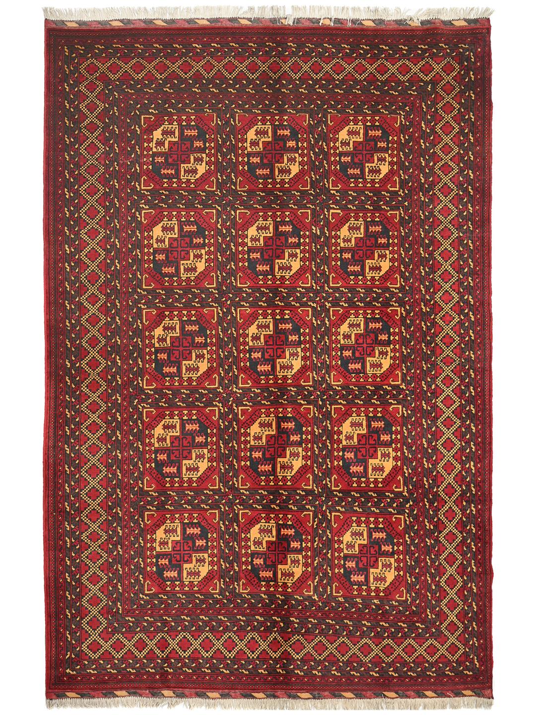 Handmade Afghan Kunduz rug in red