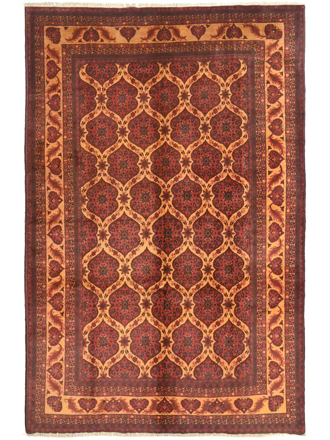 Kunduz rug from Afghanistan in dark-red and beige