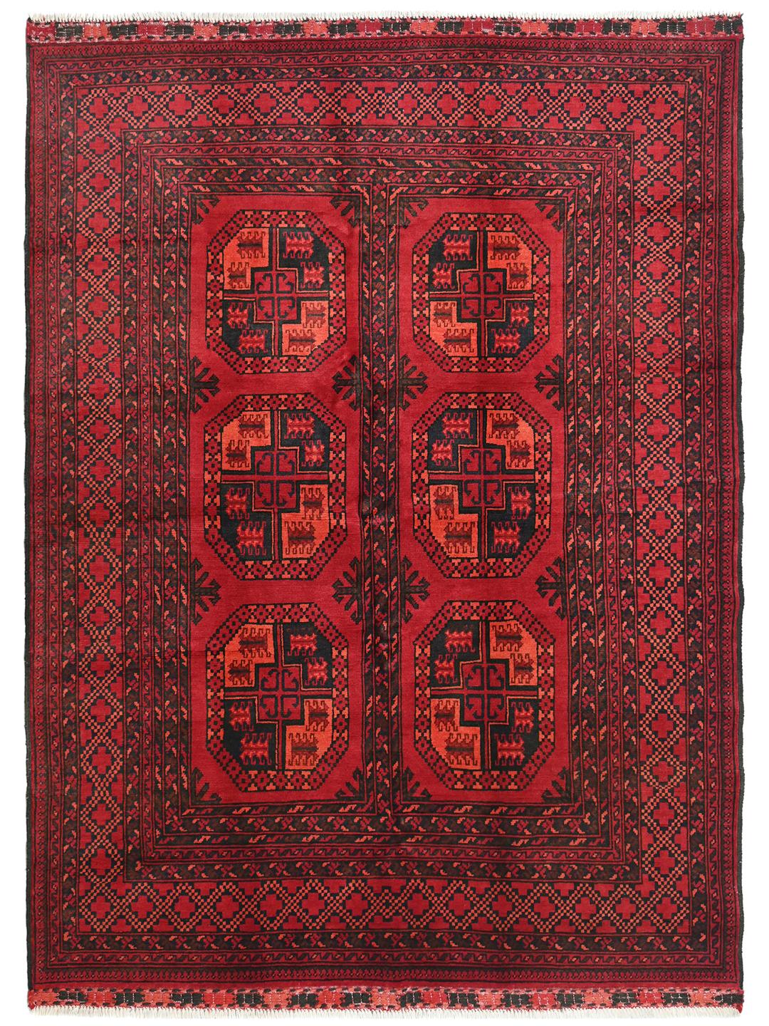 Tapis afghan Kunduz fait main en couleur rouge