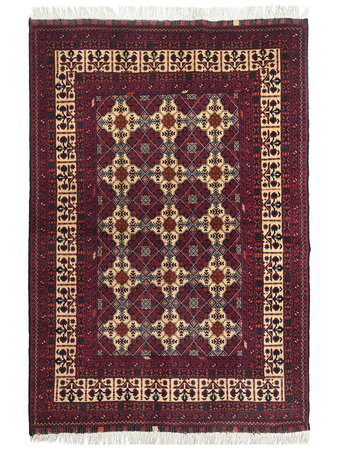 Handmade Afghan Kunduz rug in dark red