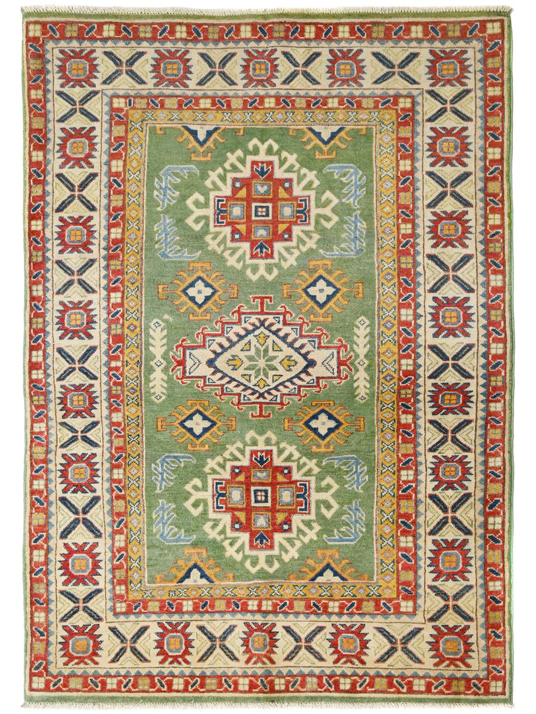 Handgeknüpfter Kazak Fine Teppich aus Afghanistan in Grün und Mehrfarbig