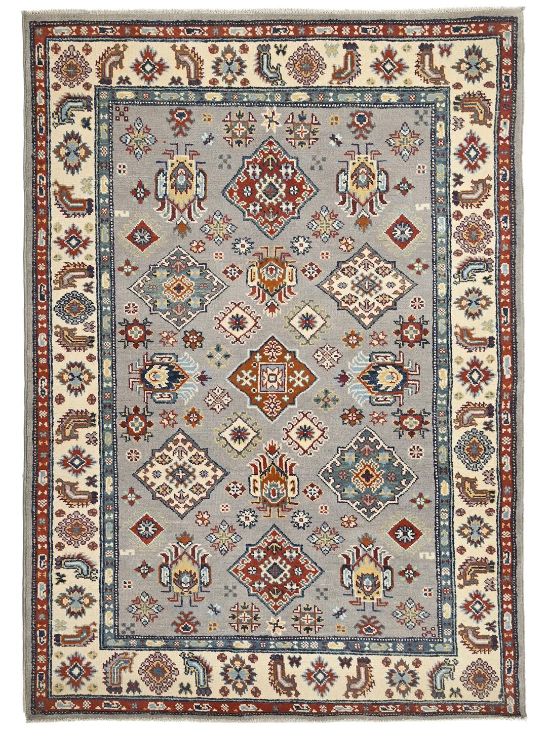 Handgeknüpfter Kazak Fine Teppich aus Afghanistan in Grau und Mehrfarbig