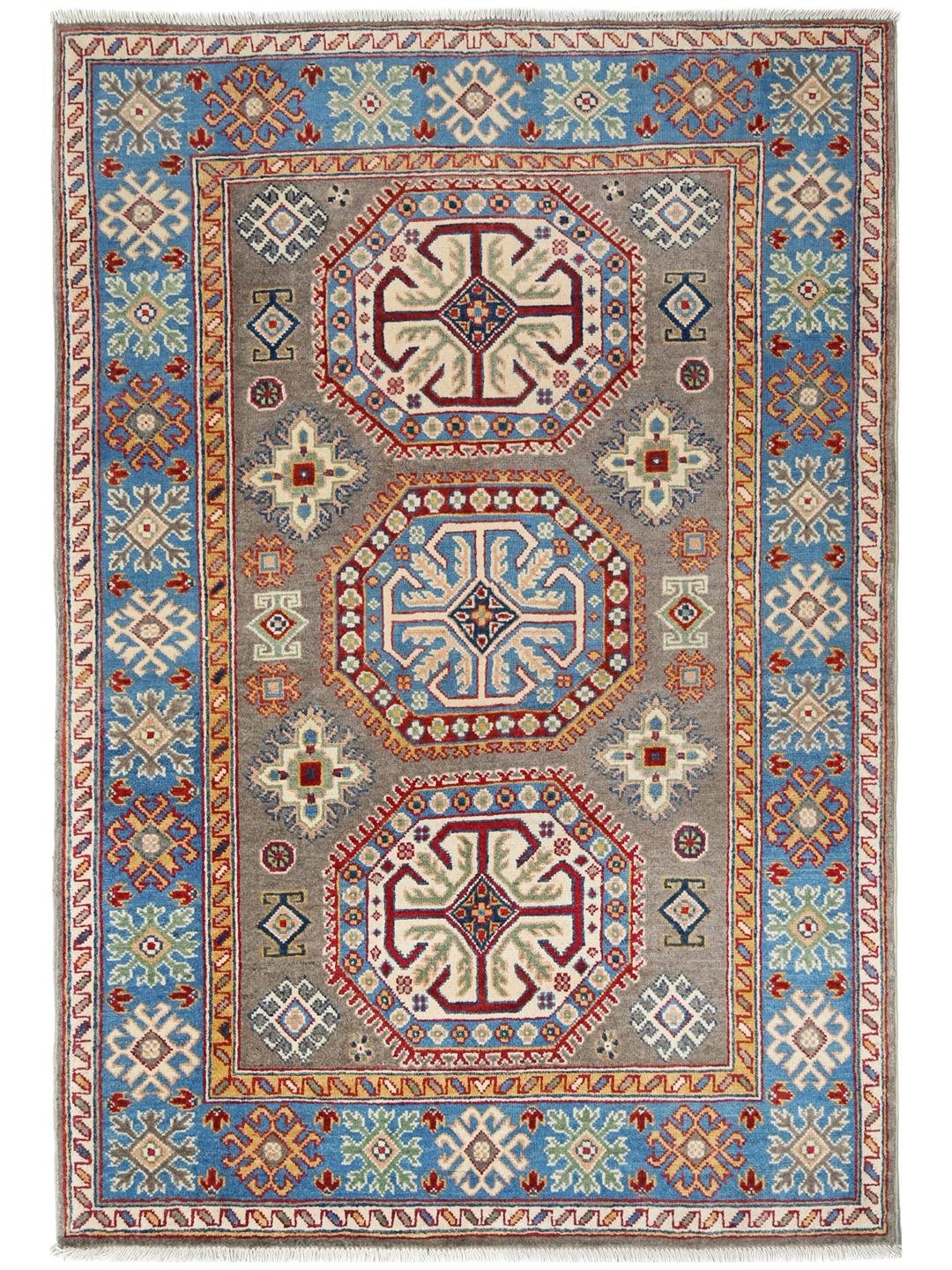 Hand-knotted Kazak Fine wool rug from Afghanistan in blue and grey