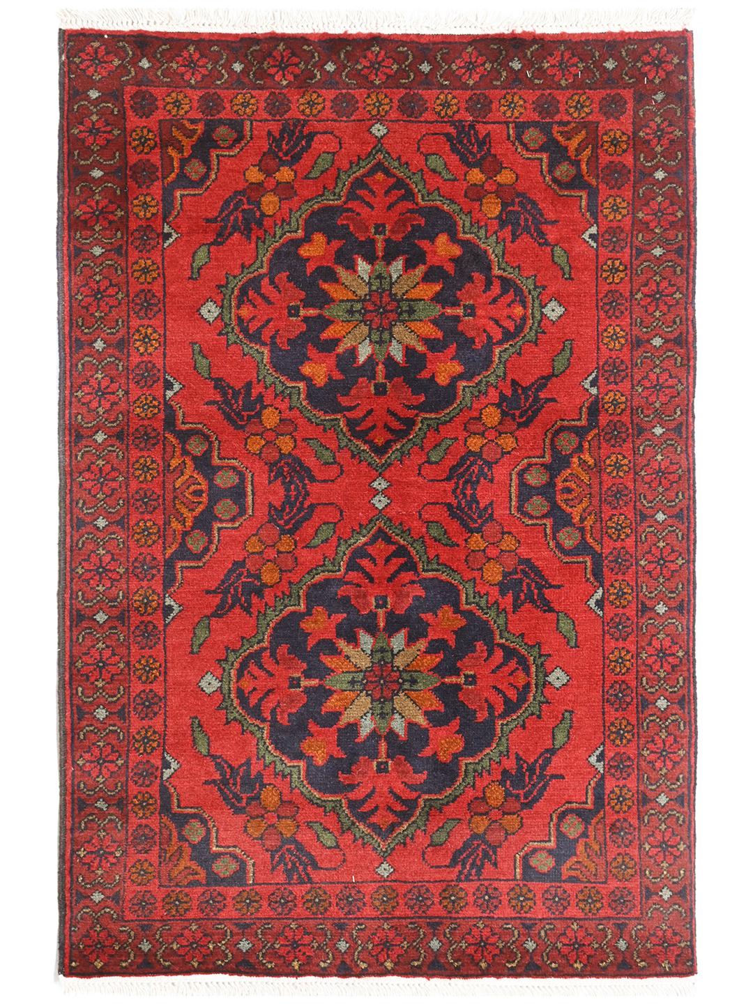 Hand-knotted Afghan Khal Mohammadi rug in red and dark blue
