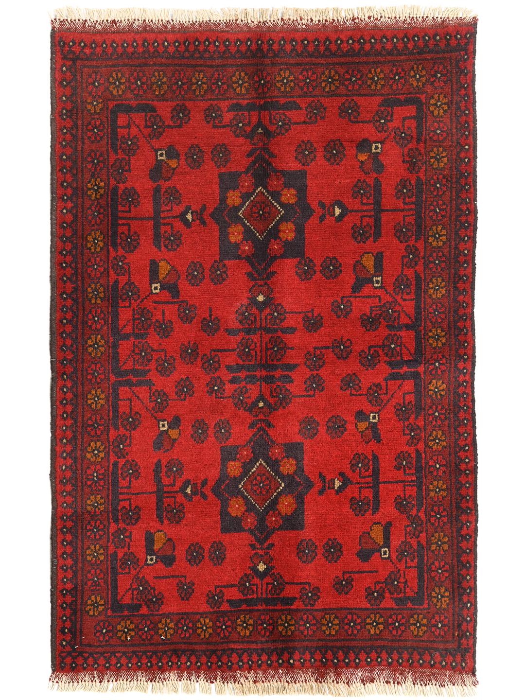 Hand-knotted red Afghan Khal Mohammadi wool rug
