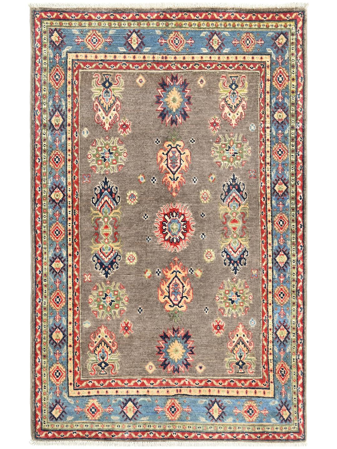 Handgeknüpfter Afghan Kazak Fine Teppich in Grau und Blau
