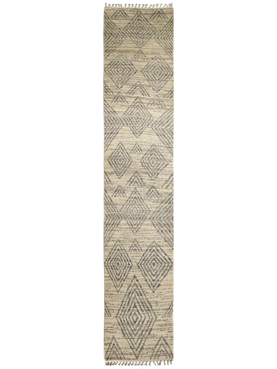 Hand-knotted Berber style runner rug in beige and grey wool
