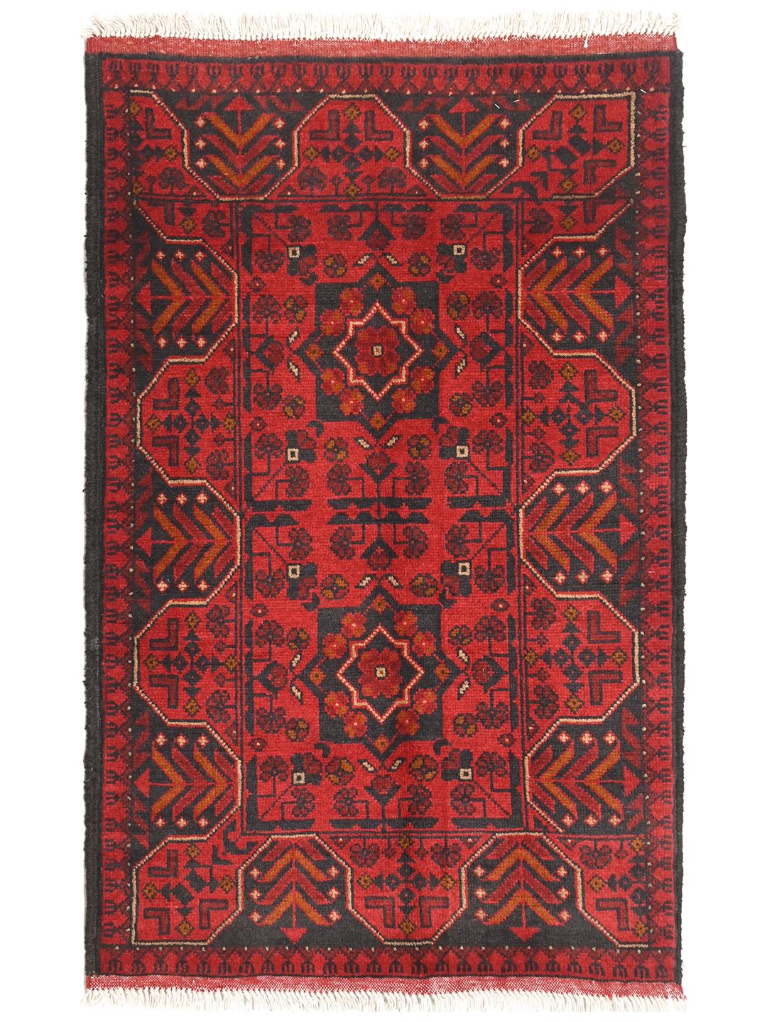 Tapis Afghan Khal Mohammadi noué à la main en rouge et gris foncé