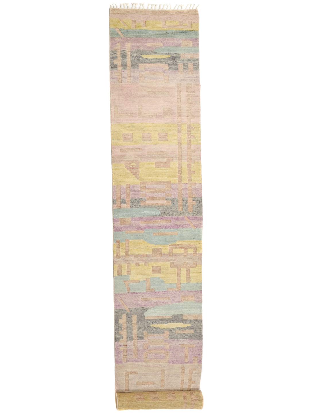 Hand-knotted Berber runner rug in pink and multicolor wool from Afghanistan