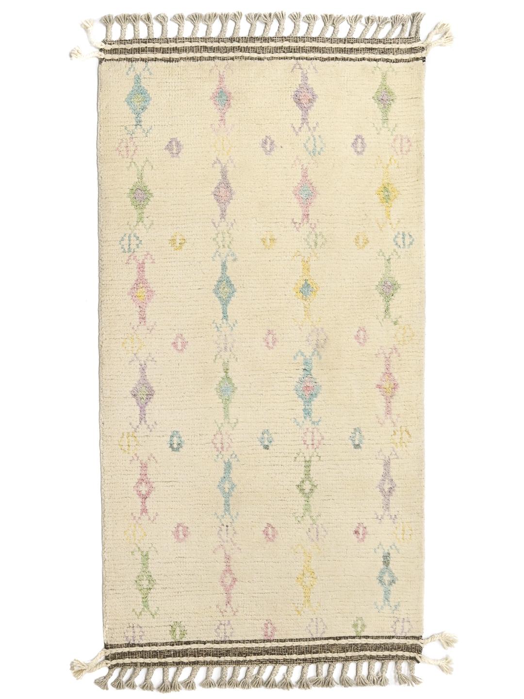 Hand-knotted Afghan wool rug in beige with pastel tribal patterns