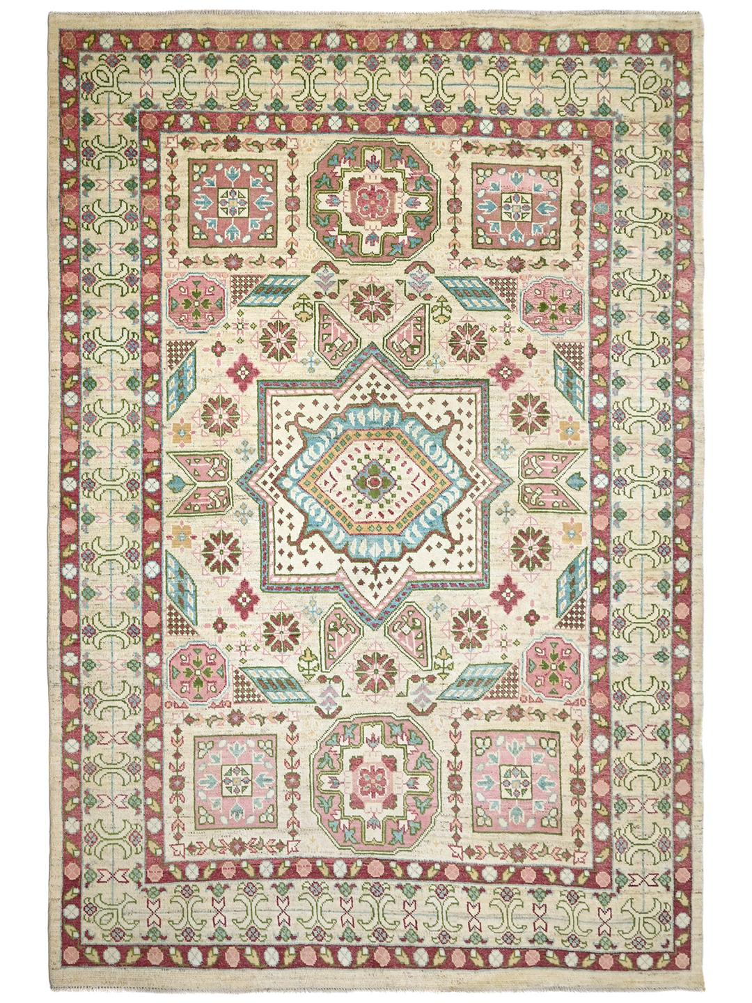 Handgeknoopt Mamluk-tapijt uit Afghanistan in beige en meerkleurig