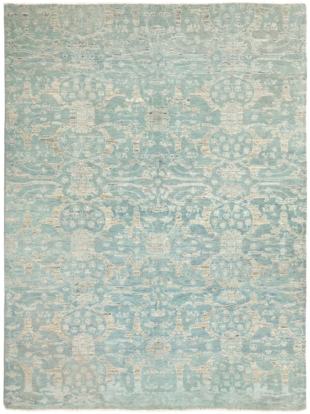 Håndknyttet Mamluk-tæppe fra Afghanistan i lyseblå og beige
