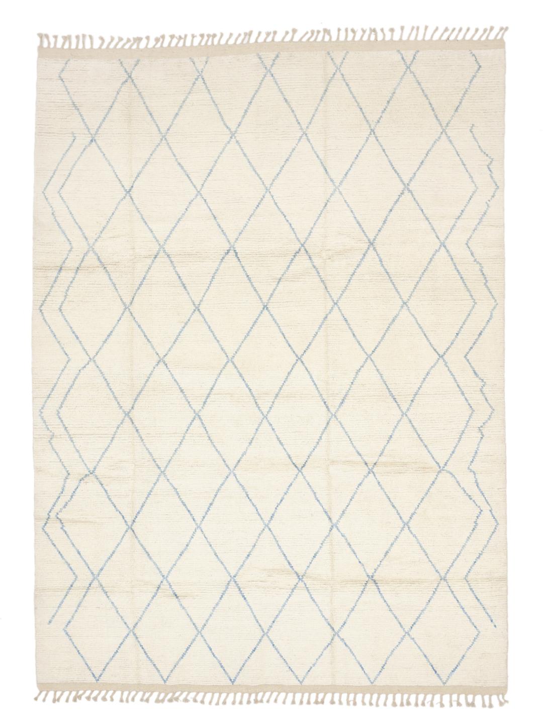 Handgeknoopt Afghaans tapijt met ruitpatroon in beige en blauw