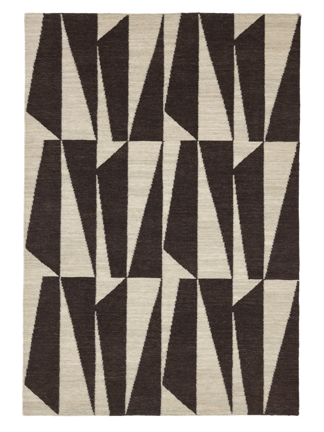 Handgeweven wollen tapijt in zwart en beige