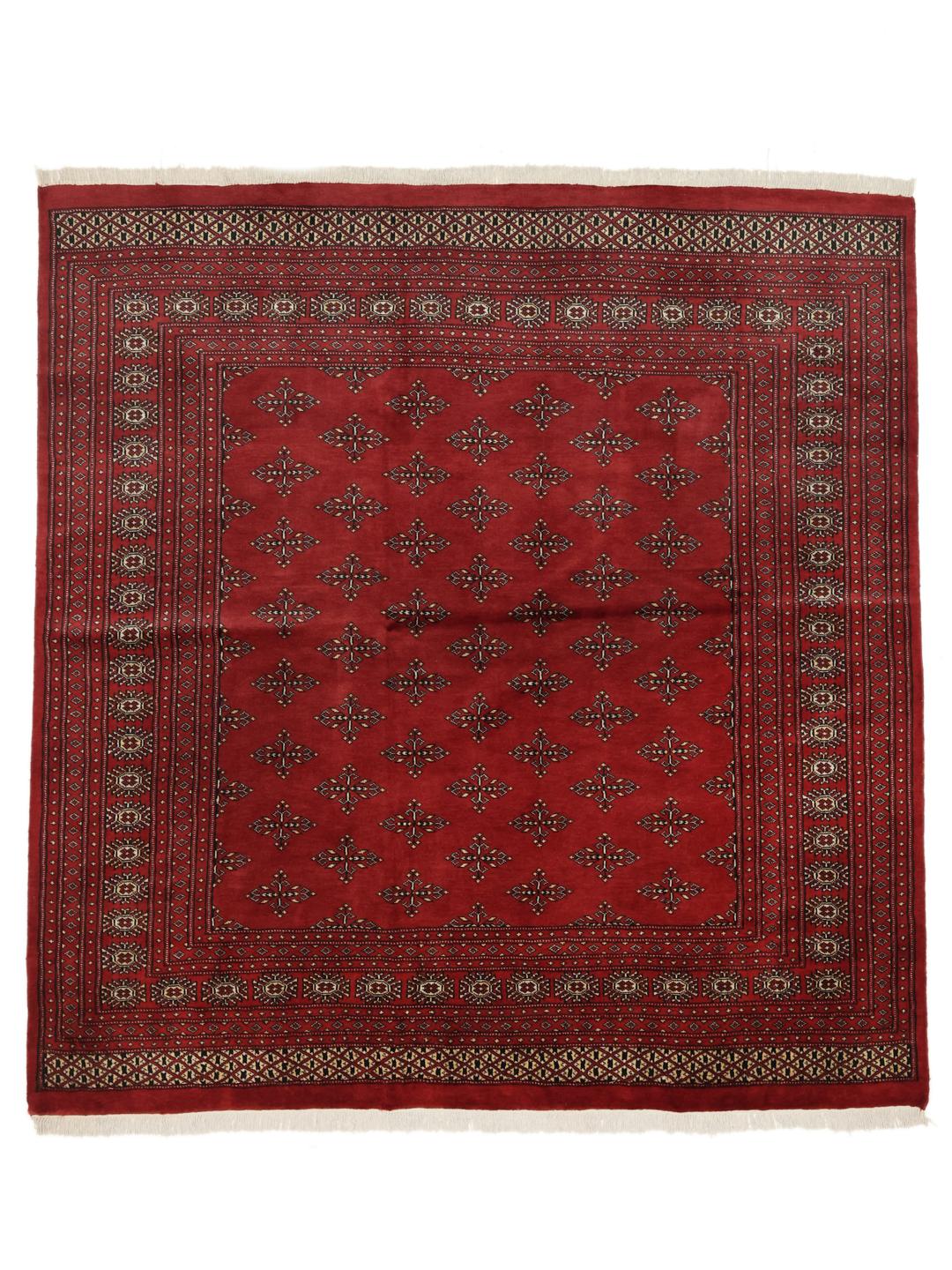 Vierkant handgemaakt Pakistan Bokhara 2ply kleed in dieprood met geometrische motieven