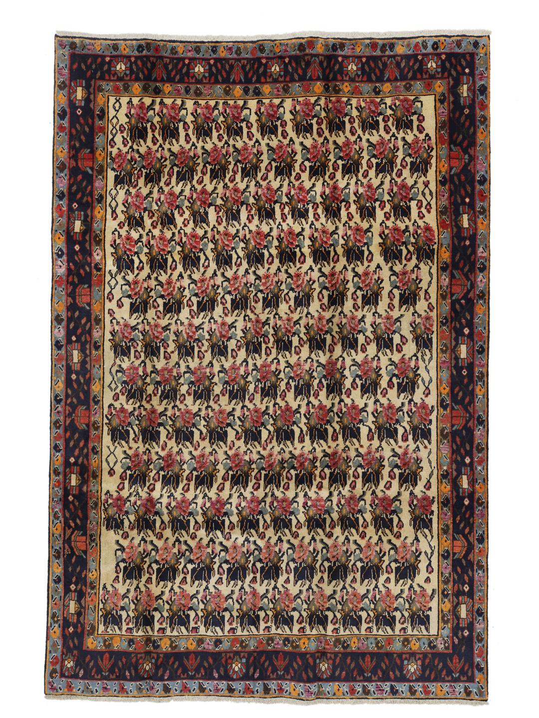 Hand-knotted Afshar rug from the Middle East in beige and blue