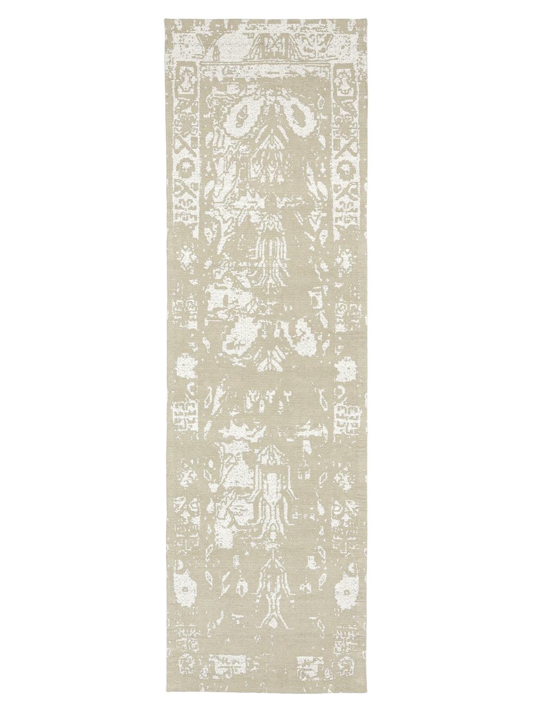 Handgeweven loper in beige en lichtgrijs met een verweerd patroon