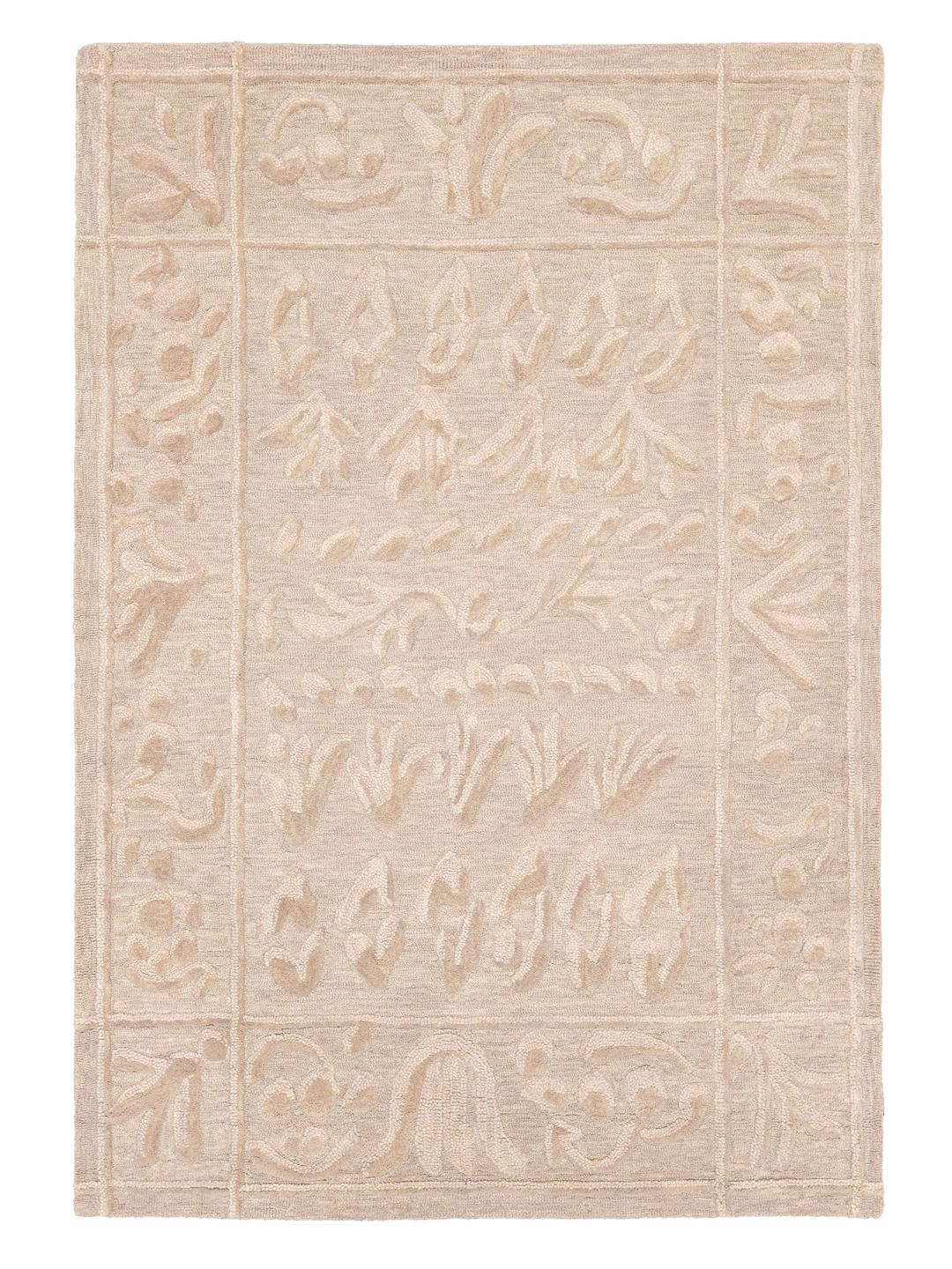 Tapis rose clair tufté main avec des motifs botaniques sculptés