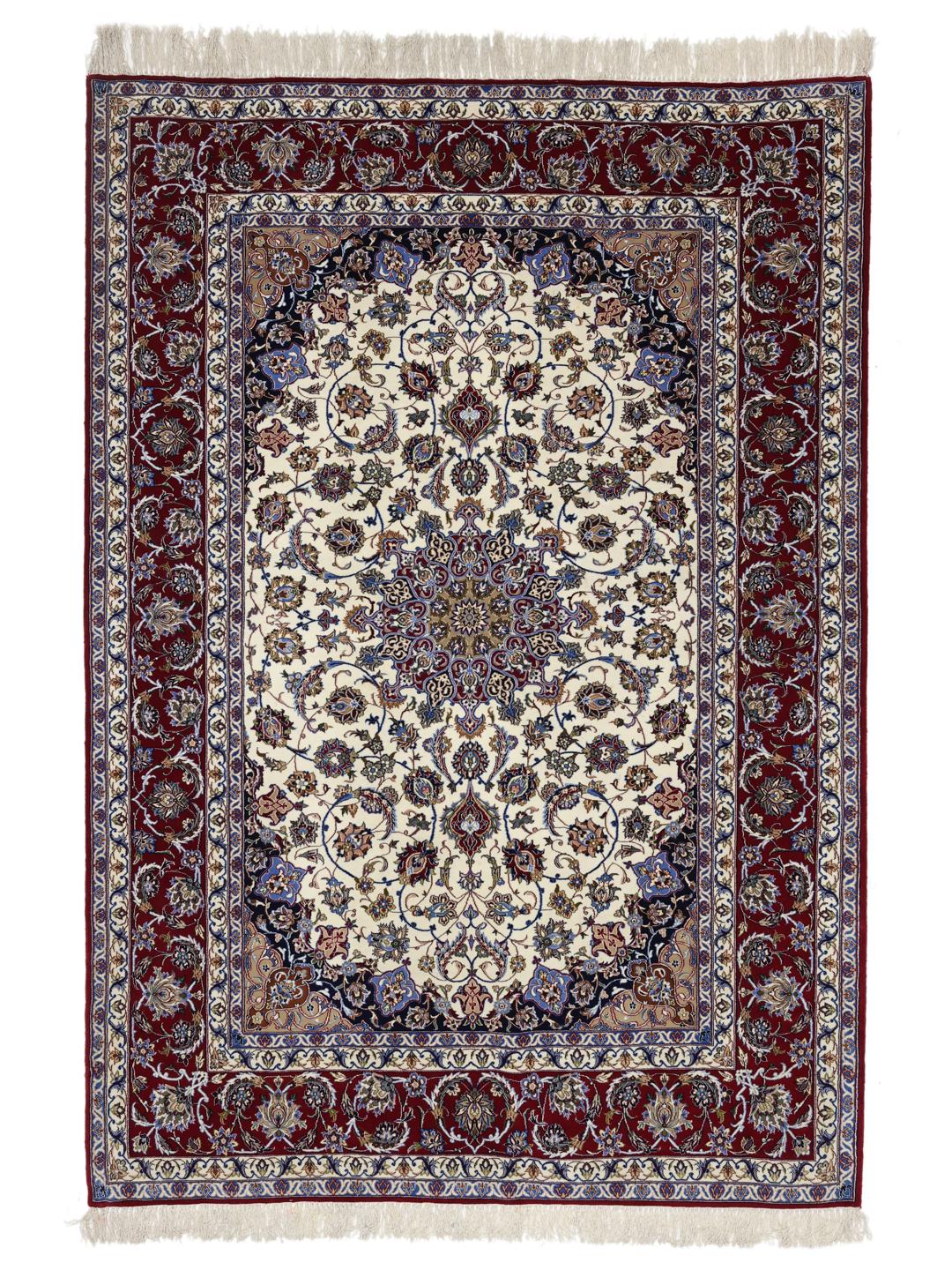 Ručno čvoran Isfahan tepih s Bliskog istoka u crvenim i krem tonovima